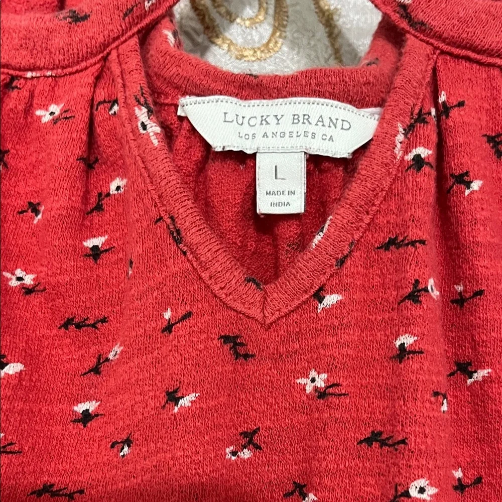 🌺Lucky Brand Red Off-Shoulder Blouse - Picture 2 of 4